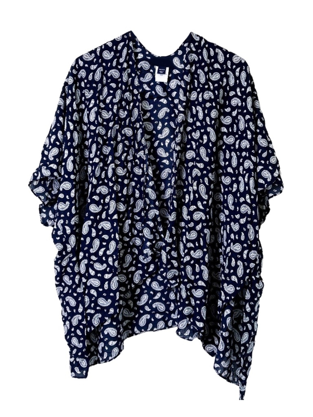 Lands' End - Paisley Lightweight Navy Boho Beach Cover-up - Kimono One Size